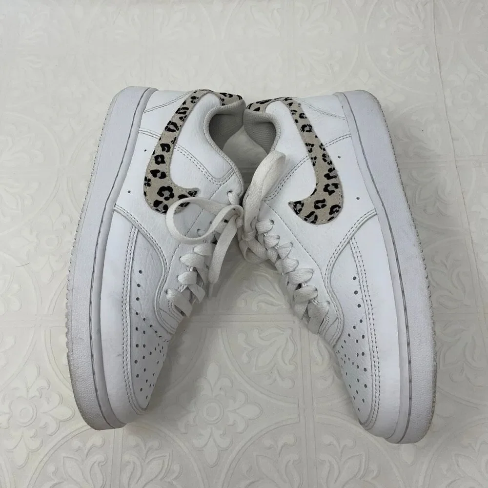 Nike Court Vision Low 'Leopard Swoosh' women's sneakers in white Sz 6.5